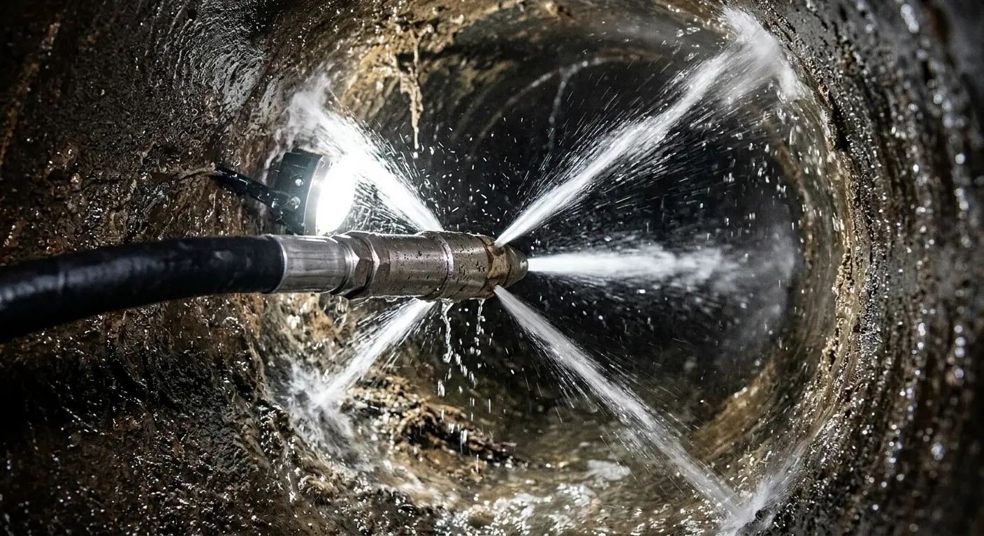 High-pressure hydro jetting nozzle cleaning sewer pipe for Trenchless Sewer Repair in Crookston